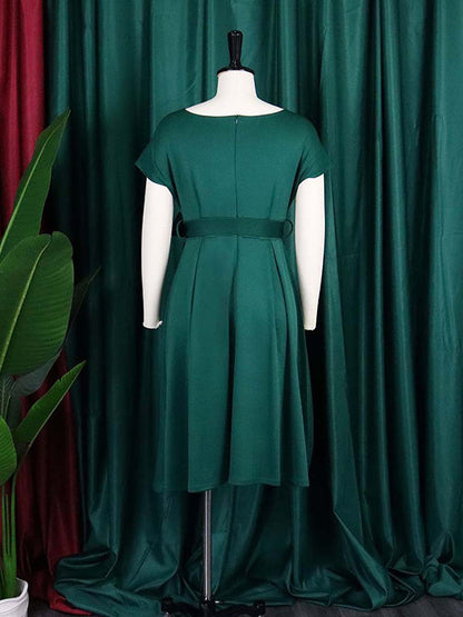 Bowknot Lace-Up Solid Color V-Neck Midi Dresses
