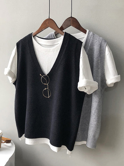 Simple 9 Colors V-Neck Loose Sleeveless Vest