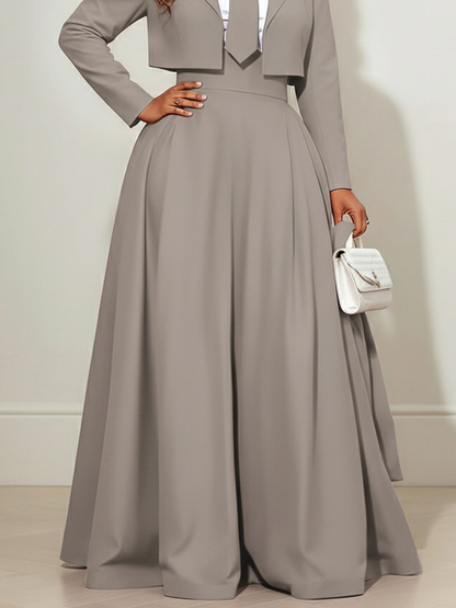 Elasticated Waist High Waisted Big Hemline Pleated Pockets Solid Color Zipper Wide Leg Pants