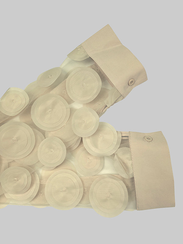 Long Sleeves Loose Buttoned Mesh Polka-Dot Split-Joint Lapel Blouses&Shirts Tops