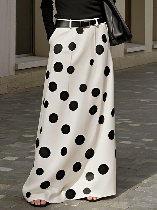 Loose Elasticity No Belt Pockets Polka-Dot Skirts Bottoms