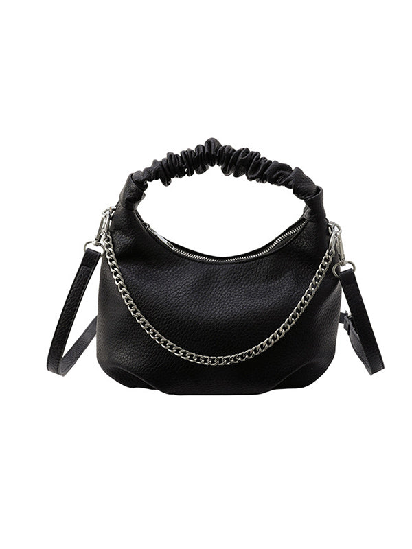 Chains Pleated Solid Color Zipper Crossbody Bags Handbags
