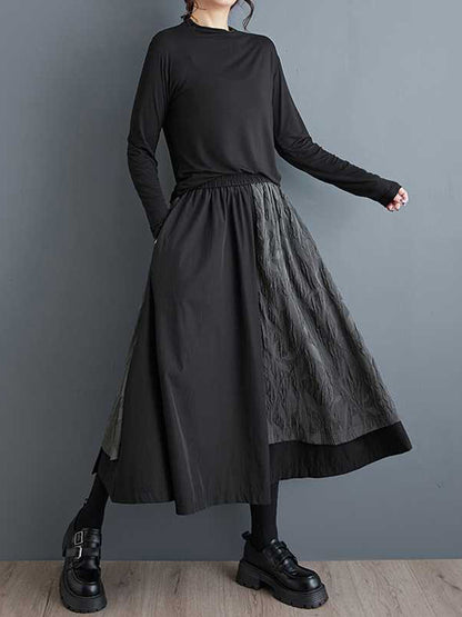High Waisted Loose Elasticity Jacquard Pleated Pockets Culotte Wide Leg Pants