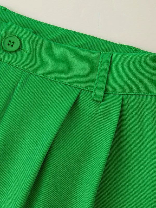 Loose Wide Leg Pleated Solid Color Split-Joint Pants Trousers