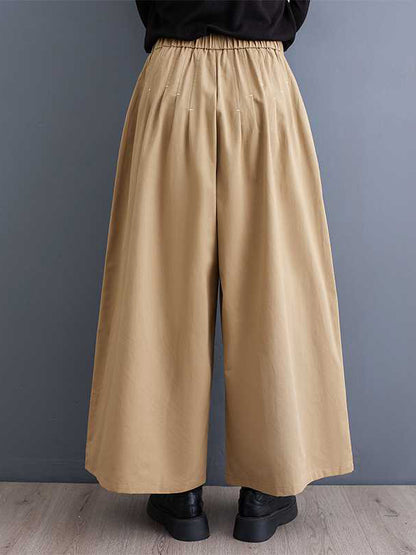 Loose Wide Leg Elasticity Embroidered Pleated Ninth Pants Trousers