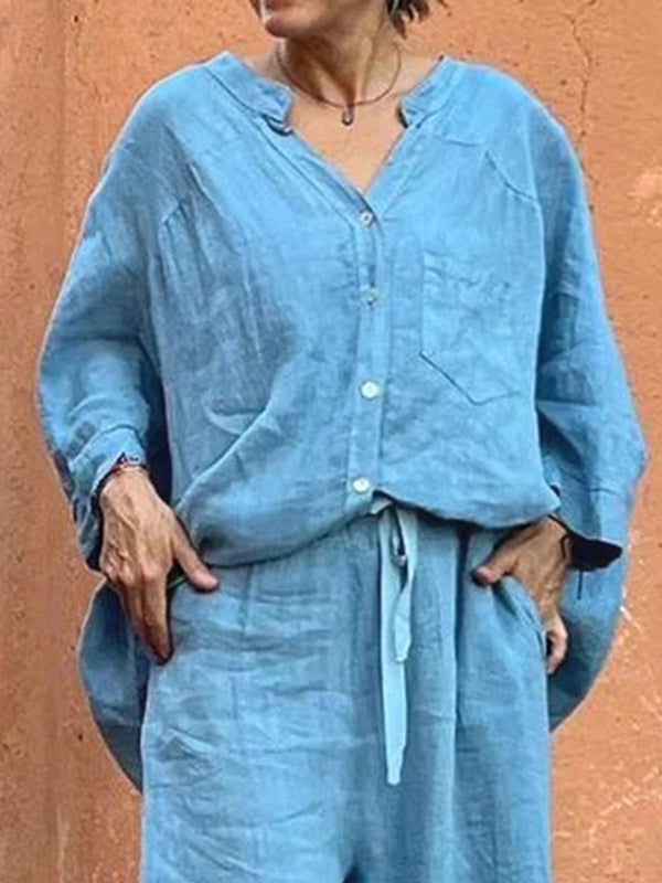 Loose Raglan Sleeve Split-Joint V-Neck Blouses&Shirts Tops