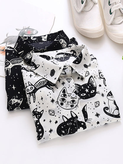 Long Sleeves Loose Animal Printed Buttoned Lapel Blouses&Shirts Tops
