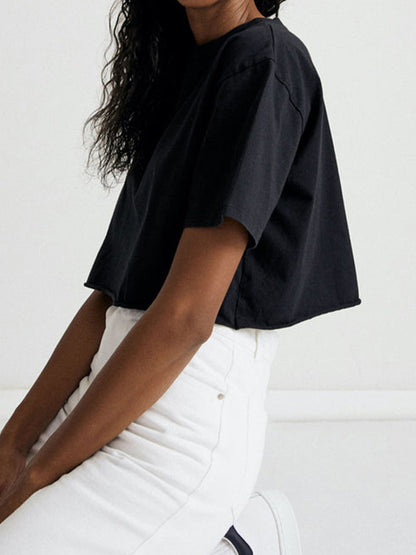 Loose Short Sleeves Solid Color Round-Neck T-Shirts Tops