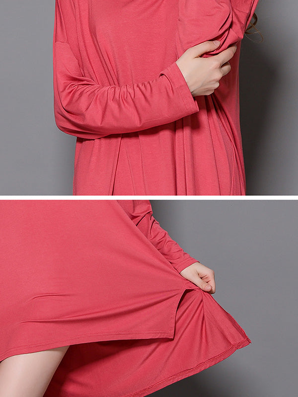 Solid Color Modal Plus Size High-Low Long Sleeve Pajamas Dress