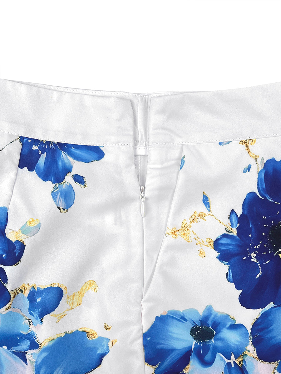 Loose Wide Leg Flower Print Pockets Shorts Bottoms