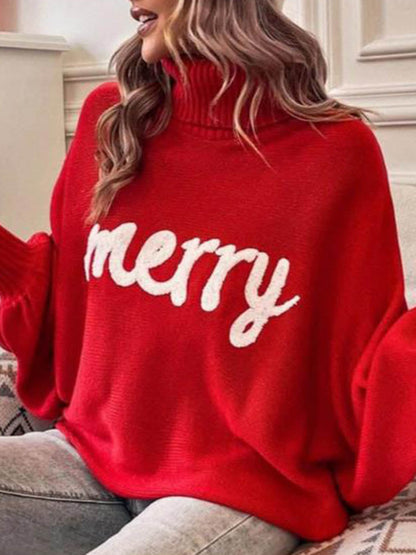 Long Sleeves Loose Contrast Color Printed Split-Joint High Neck Sweater Tops