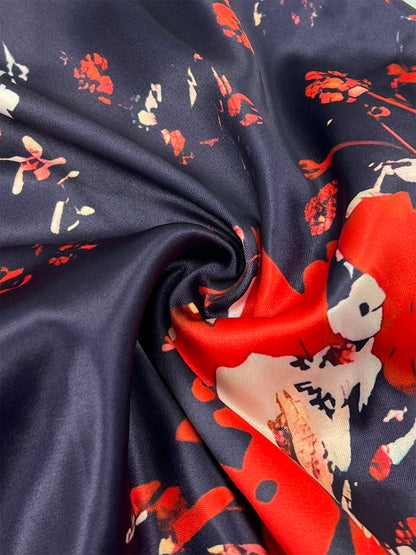 Bodycon Elasticated Waist Contrast Color Flower Print Split-Joint Lapel Midi Dresses