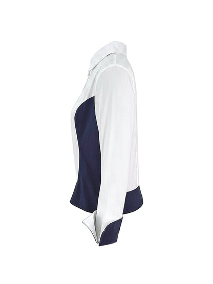 Long Sleeves Buttoned Contrast Color Split-Joint Lapel Blouses&Shirts Tops