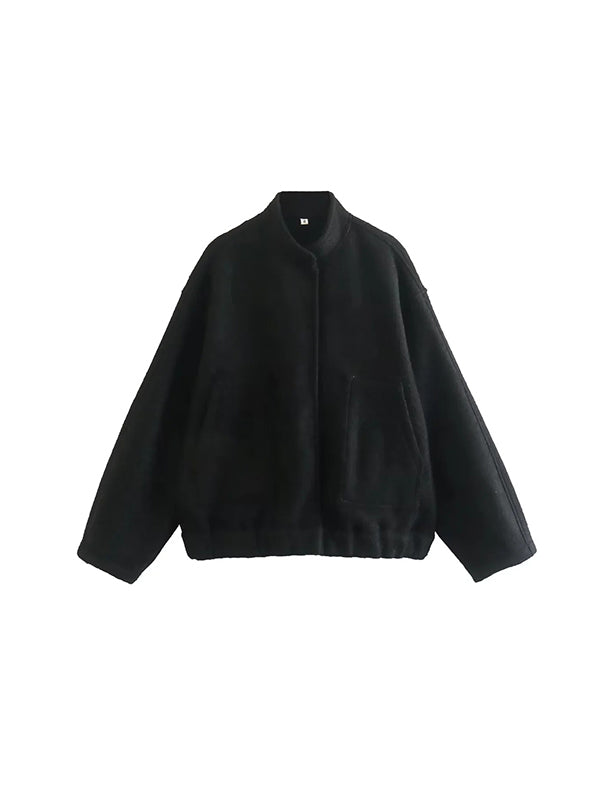 Long Sleeves Loose Split-Joint Round-Neck Outerwear