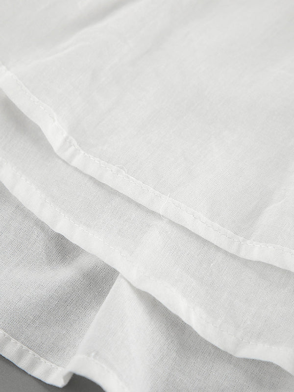 Solid Color Puff Sleeves Split-Joint Stand Collar Blouses + Pleated High Waisted Skirts Two Pieces Set