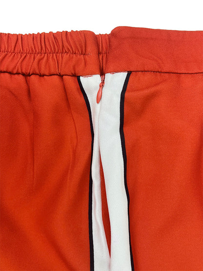 High Waisted Loose Contrast Color Pleated Pockets Split-Joint Striped Pants Trousers