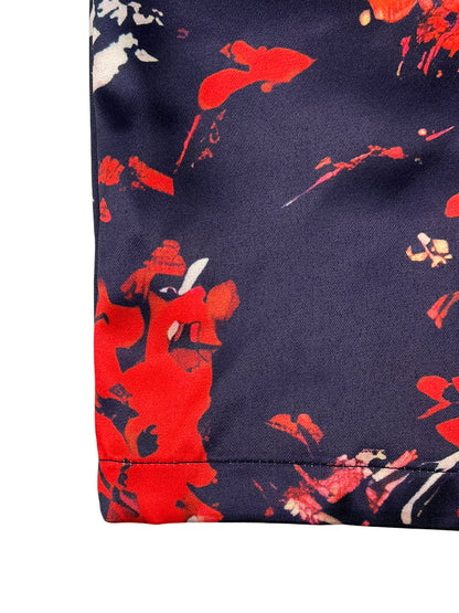 Bodycon Elasticated Waist Contrast Color Flower Print Split-Joint Lapel Midi Dresses