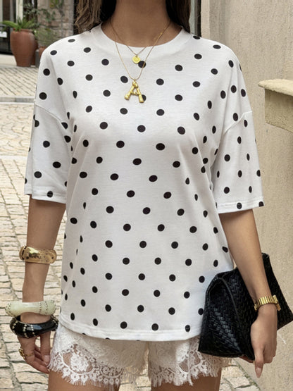 Polka Dot Short Sleeves Bloomers Round-neck T-Shirts Tops