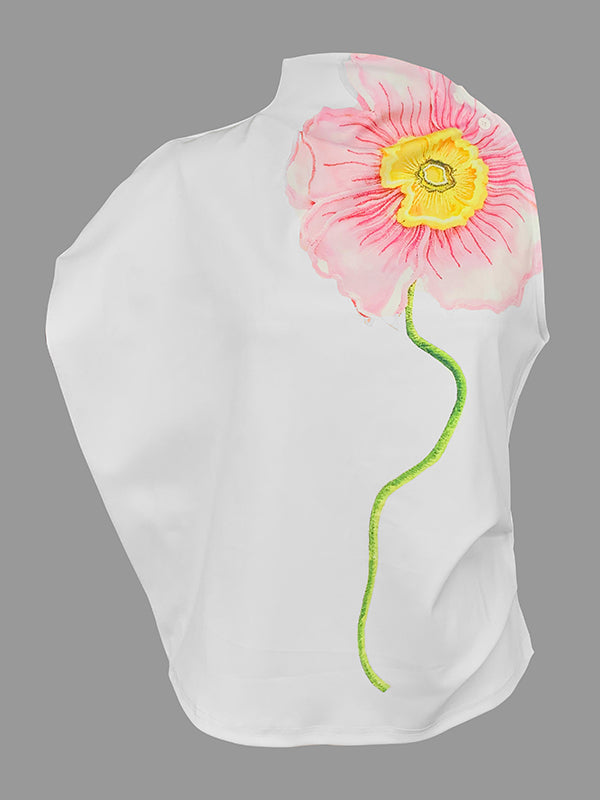 Loose Sleeveless Floral Printed High Neck Vest Top