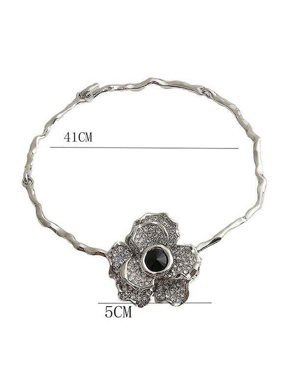 Flower Shape Geometric Rhine Stones Necklaces Accessories