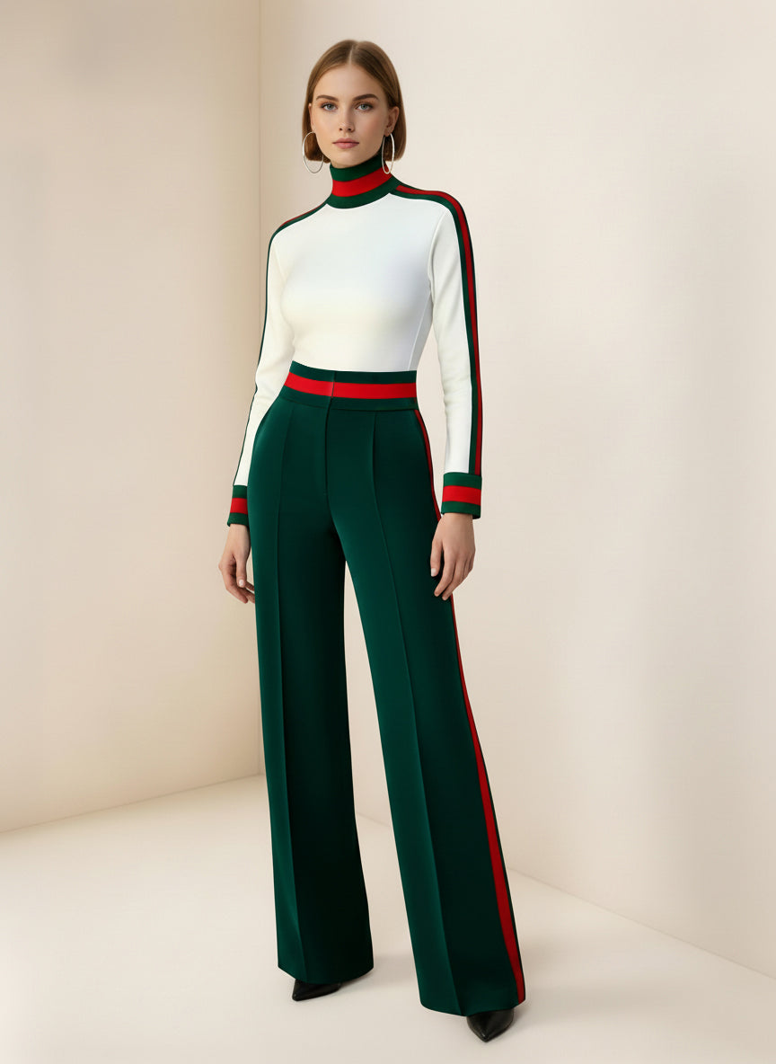 Loose Wide Leg Contrast Color Pockets Split-Joint Striped Pants