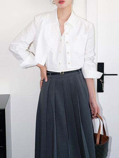 Lapel False Two Buttoned Pockets Solid Color Inner Shirts   Outerwear Blouses&Shirts Tops