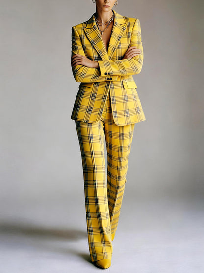 Column Loose Contrast Color Plaid Split-Joint Blazer Pants