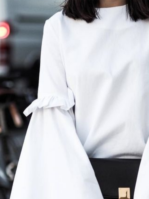 Flared Sleeves Loose Ruffled Solid Color Split-Joint Round-Neck T-Shirts Tops