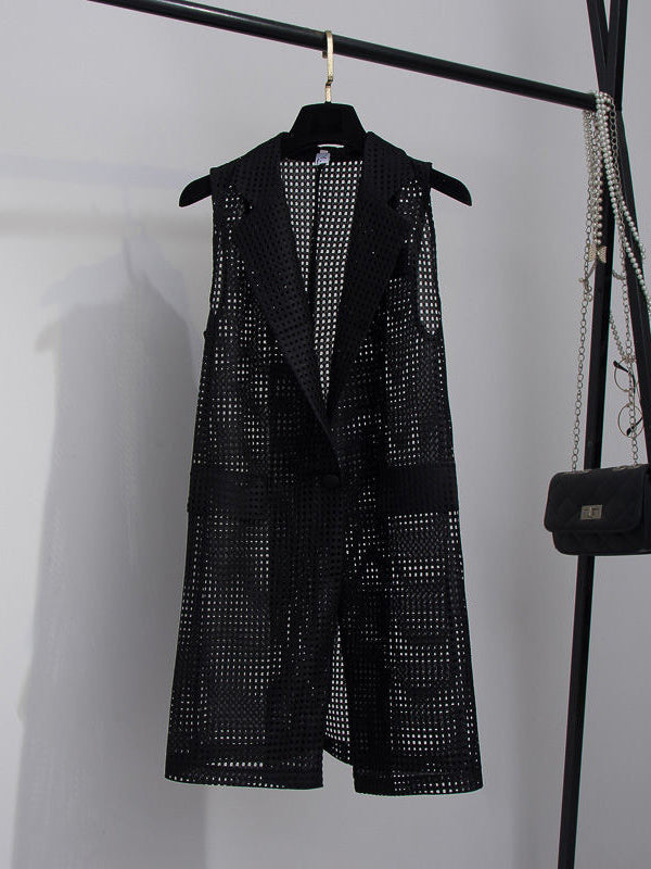 Original Simple Casual Solid Color Hollow Vest Outwear
