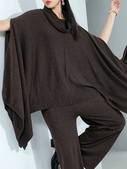 High-Low Long Sleeves Solid Color Heaps Collar Pullovers Sweater Tops