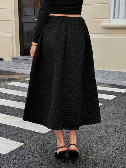 A-Line High Waisted Jacquard Pleated Solid Color Skirts Bottoms