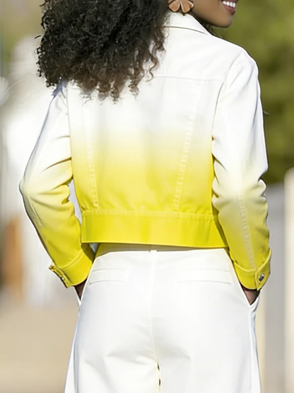 Long Sleeves Buttoned Gradient Zipper Lapel Outerwear