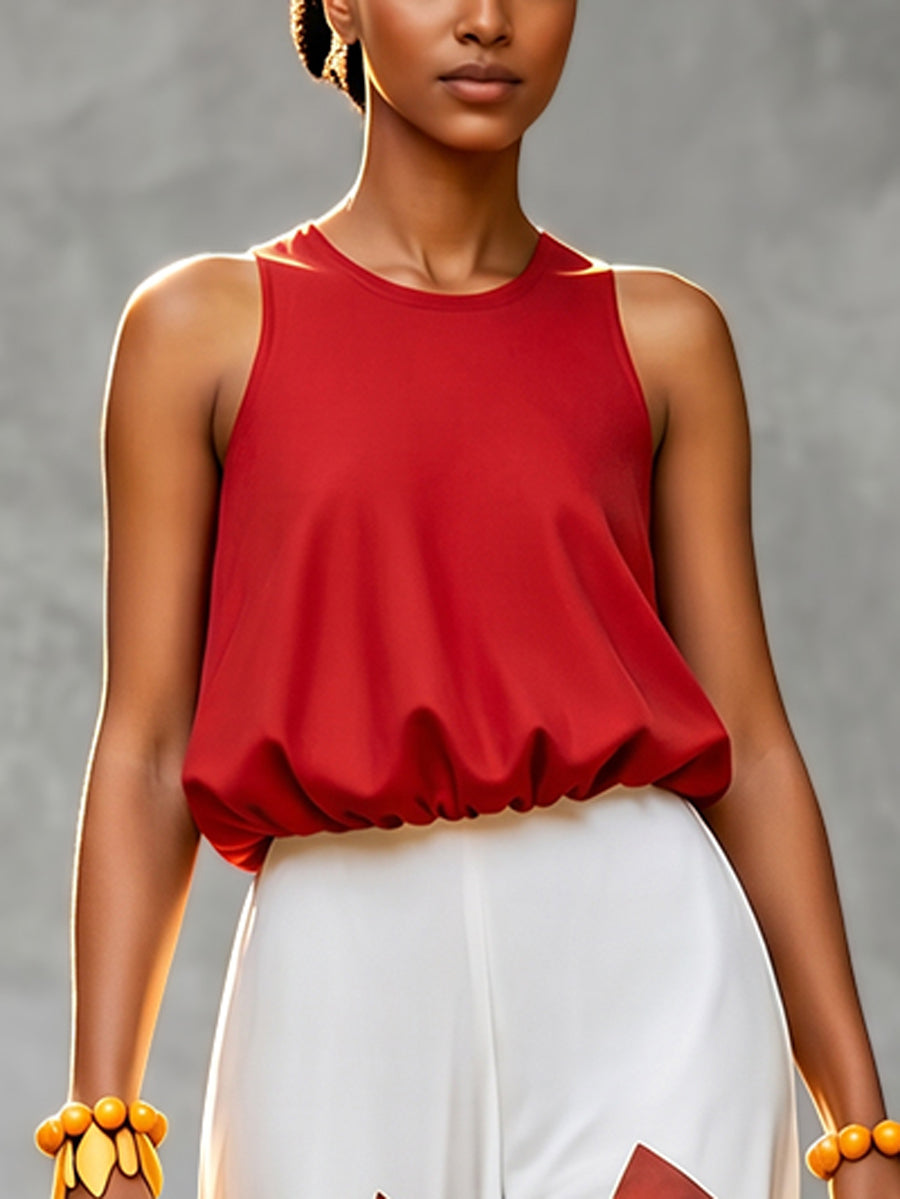 Loose Sleeveless Elasticity Solid Color Vest Top