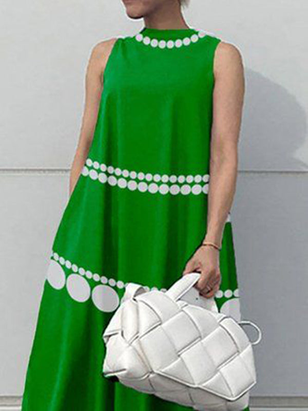 A-Line High-Low Polka-Dot Round-Neck Maxi Dresses