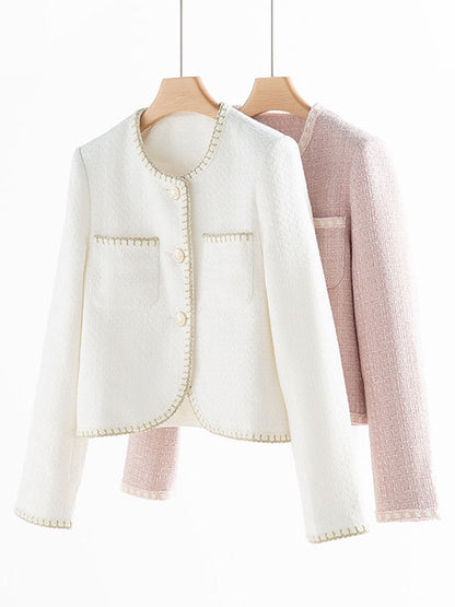 Long Sleeves Loose Buttoned Pockets Split-Joint Round-Neck Outerwear