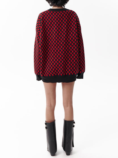 Long Sleeves Loose Pleated Split-Joint Round-Neck Sweater Tops