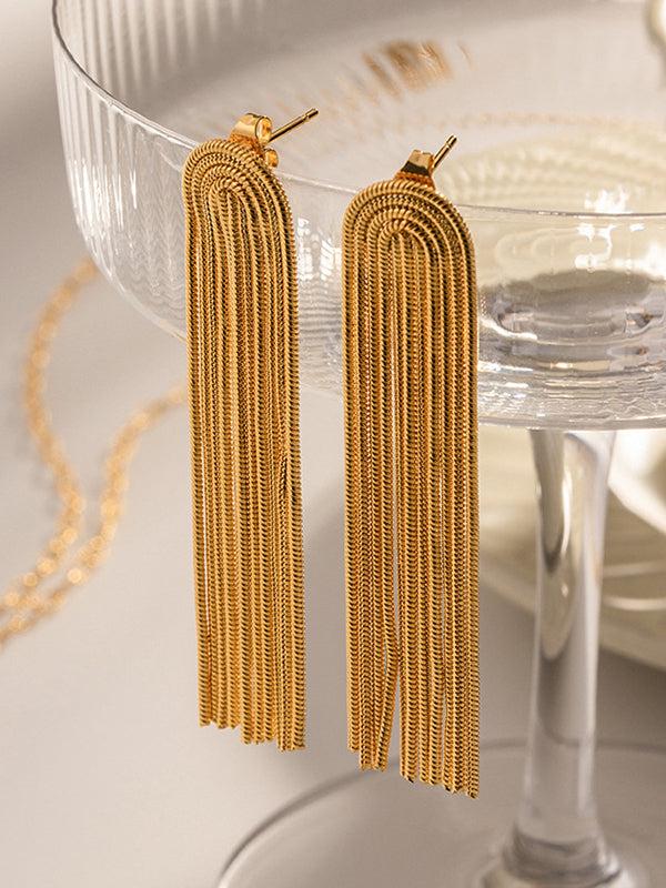 Solid Color Tasseled Drop Earrings Earrings Accessories