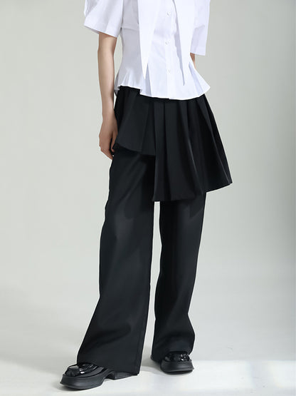 False Two High Waisted Asymmetric Pleated Solid Color Suit Pants
