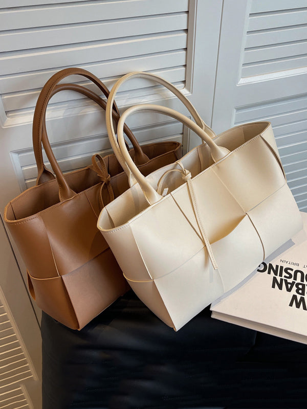 Solid Color Split-Joint Woven Shoulder Bags Handbags