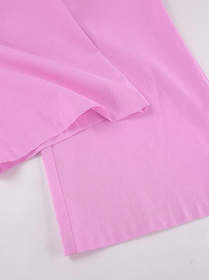 Loose Sleeveless Buttoned Elasticity Pleated Solid Color Lapel Pants Trousers Two Pieces Set Vest Top