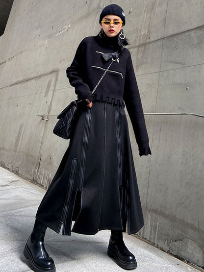 A-Line Irregularity Solid Color Split-Joint Split-Side Zipper Skirts Bottoms