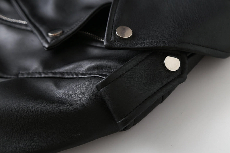Women's Preppy Style Solid Color Zipper Leather Jacket Casual Jacket