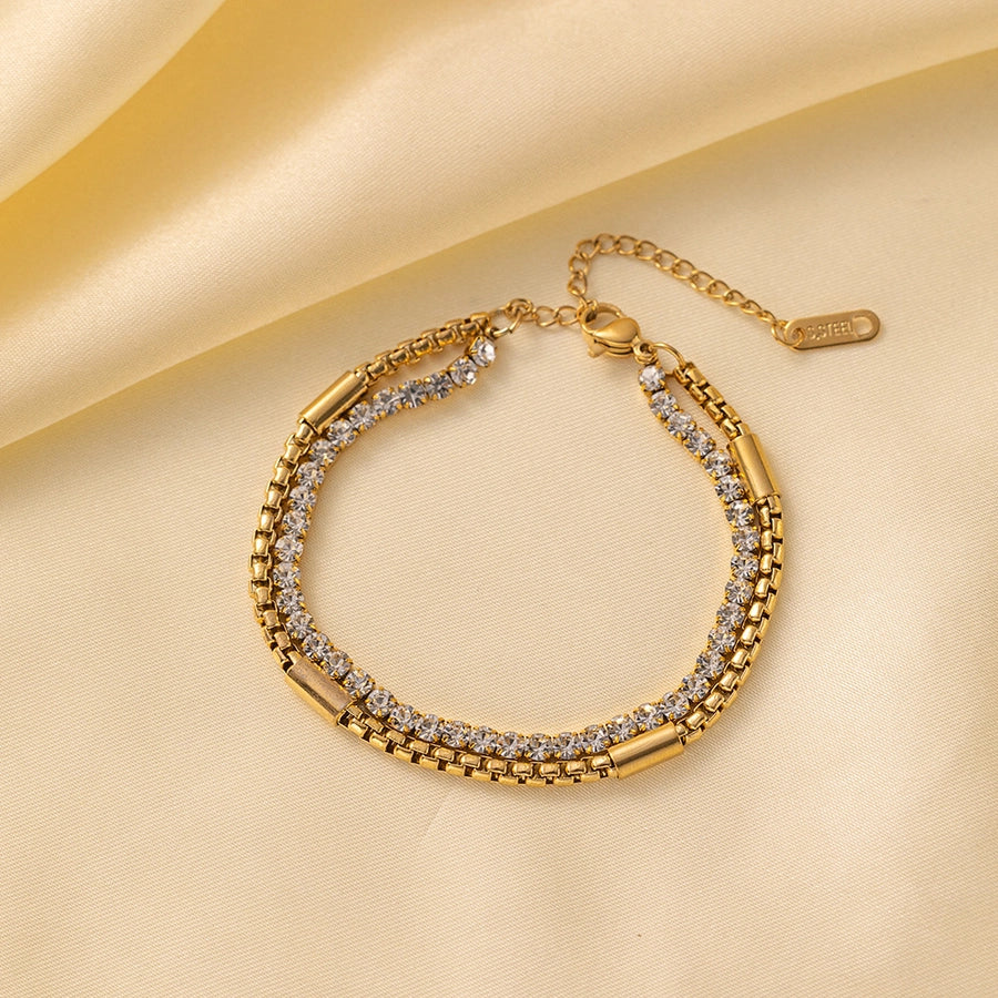 Simple Style Classic Style Solid Color 304 Stainless Steel 18K Gold Plated Zircon box chain Bracelets In Bulk Stainless Steel Bracelets