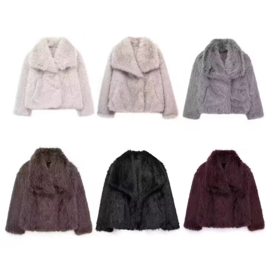 Women's Elegant Solid Color Coat Faux Fur Coat