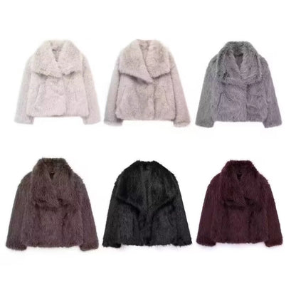 Women's Elegant Solid Color Coat Faux Fur Coat