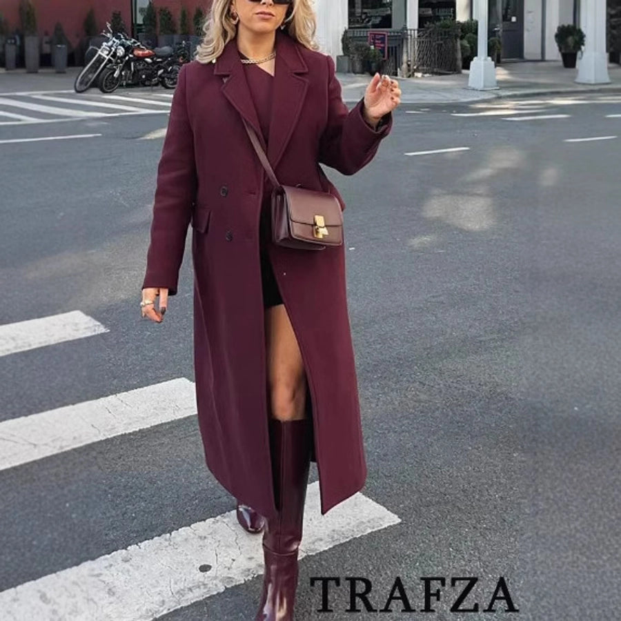 Women's Streetwear Solid Color Double Breasted Woolen Coat Woolen Coat