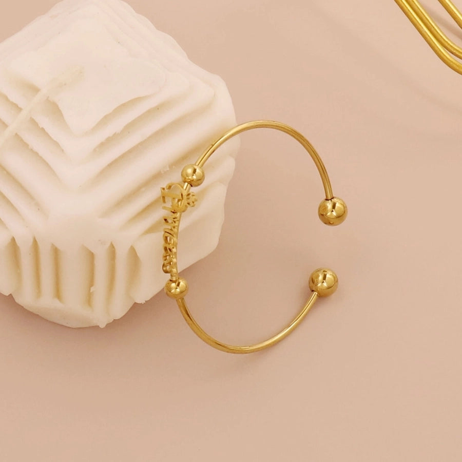 Simple Style Round 304 Stainless Steel 18K Gold Plated Cuff Bracelets In Bulk Stainless Steel Bracelets