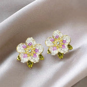Silver Needle: Purple/White Crystal Cherry Blossom Ear Studs