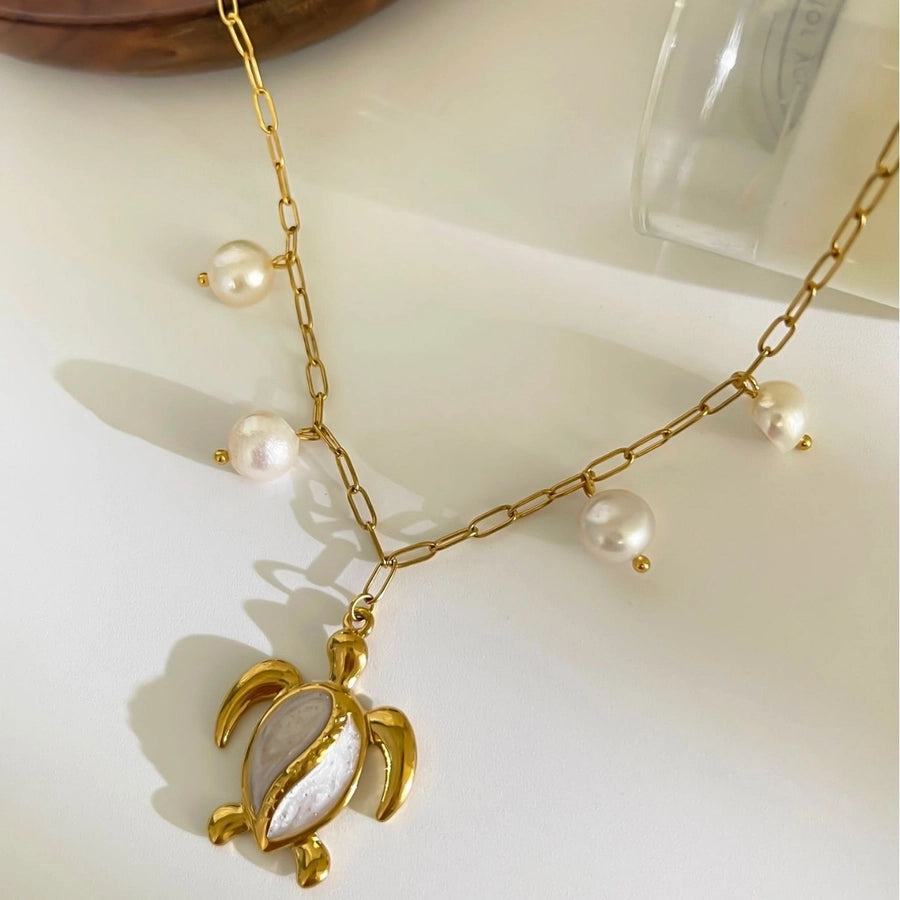 Jewelry Vintage Style Beach Tortoise 316L Stainless Steel  18K Gold Plated Pendant Necklace