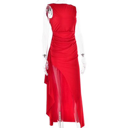 Women's Slit Dress Elegant Sexy Round Neck Backless Sleeveless Solid Color Maxi Long Dress Holiday Cocktail Party